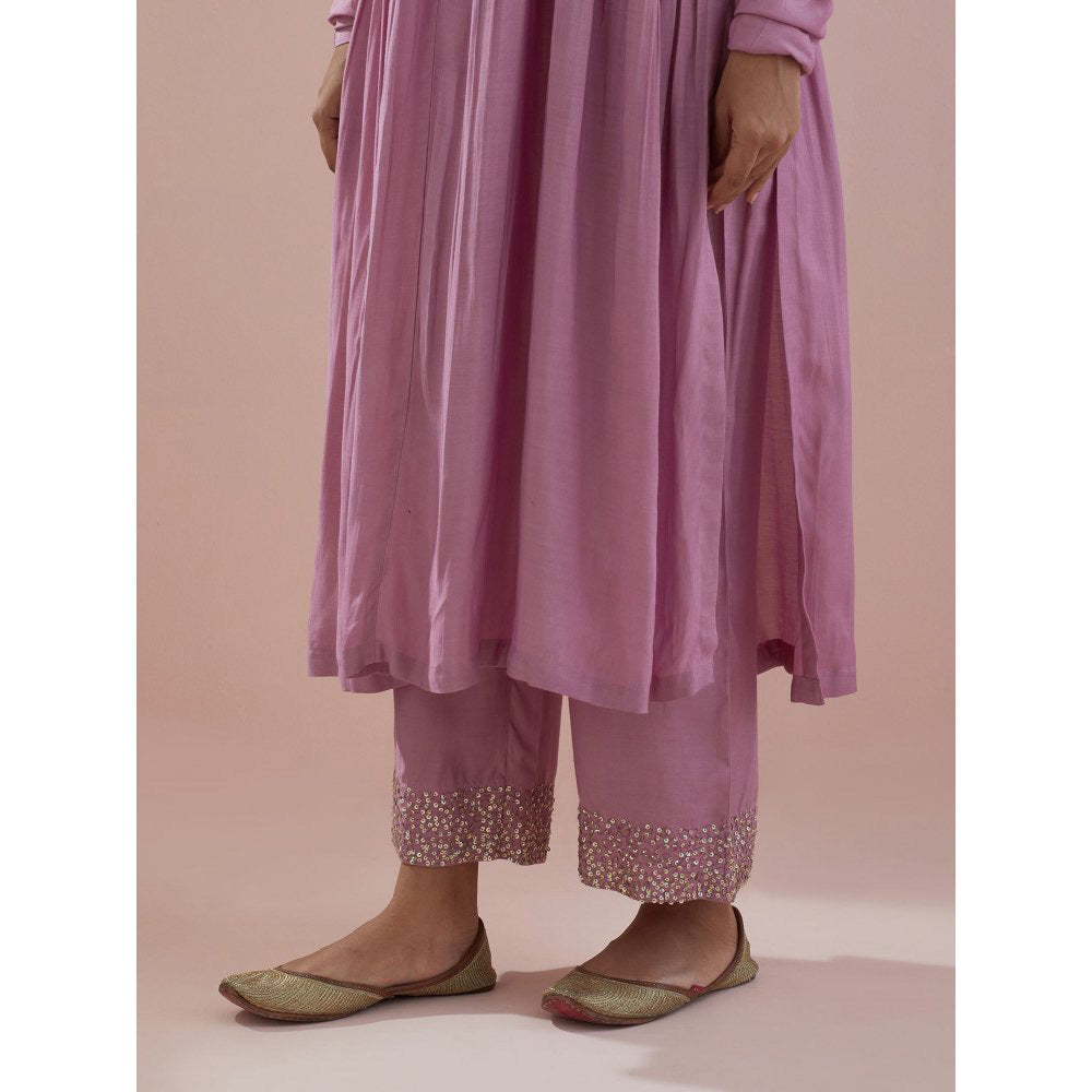 Ikshita Choudhary Lavender Embellished Anarkali Kurta with Pant and Dupatta (Set of 3)