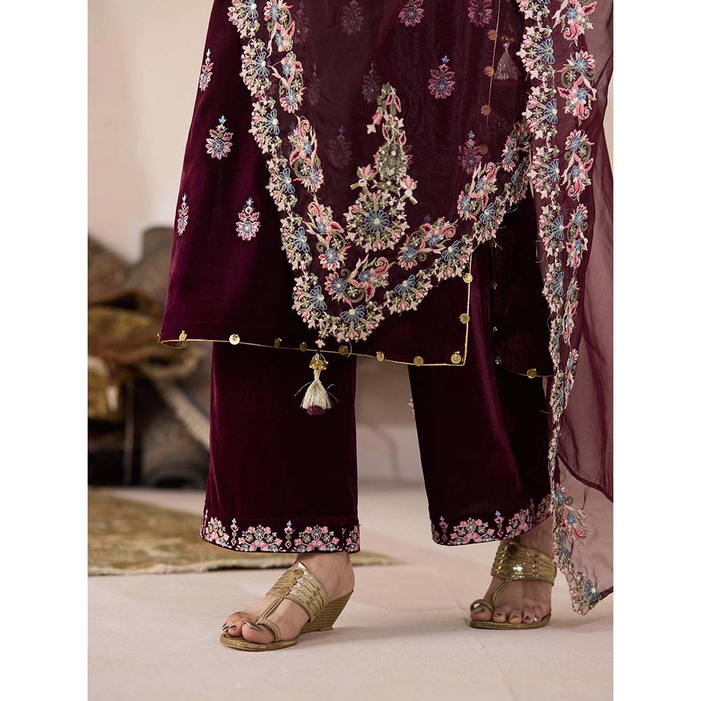 Inej Maroon Embroidery Dupatta