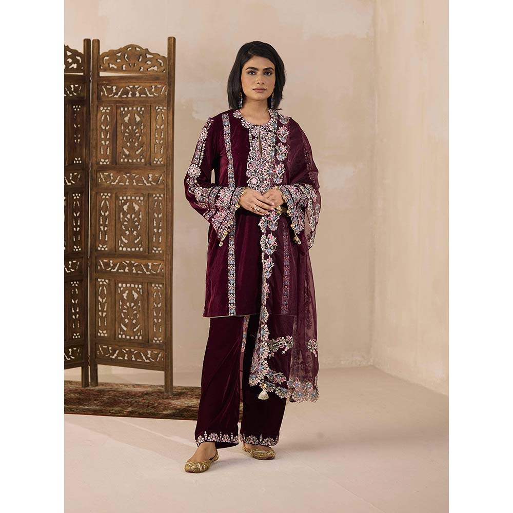 Inej Maroon Kashmiri Kurti with Pant (Set of 2)