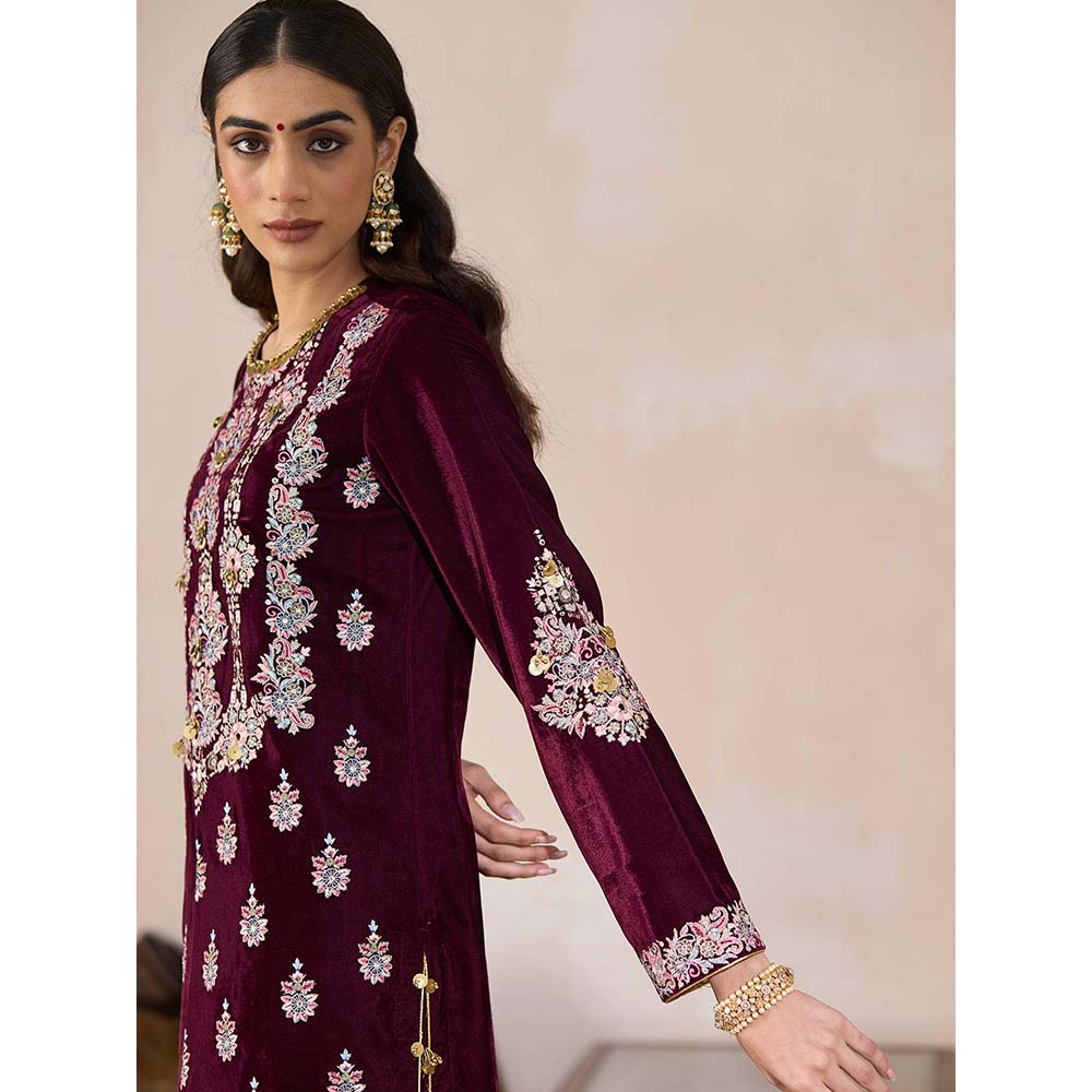 Inej Maroon Straight Kurta with Pant (Set of 2)