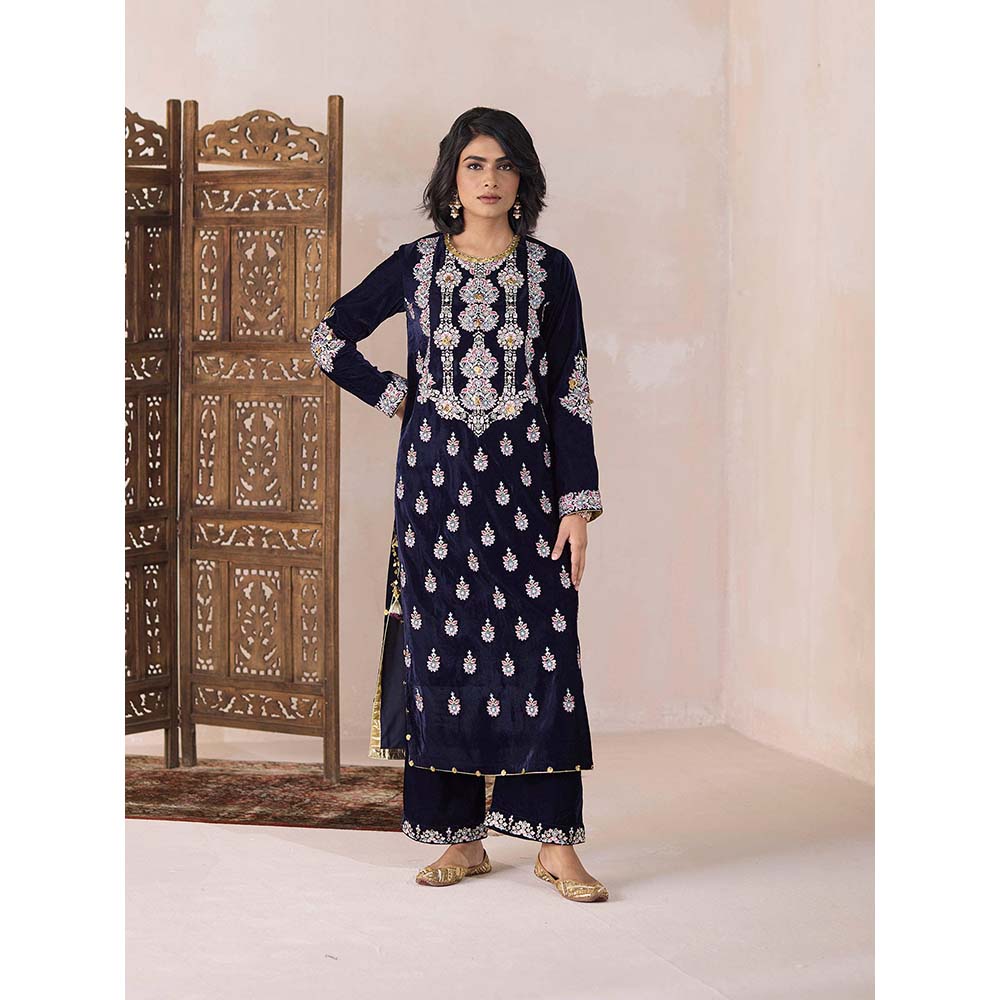 Inej Navy Blue Straight Kurta with Pant (Set of 2)