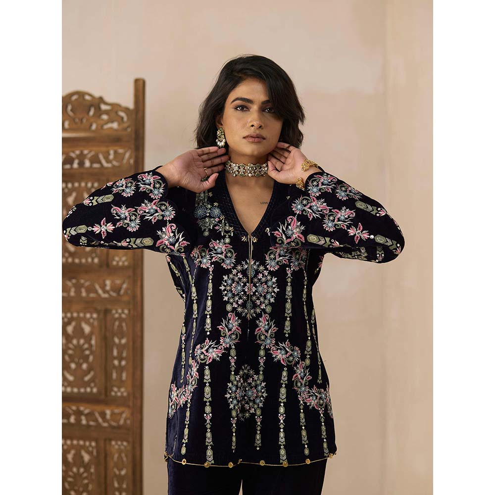 Inej Navy Blue Inej Kurti with Pant Co-Ord (Set of 2)