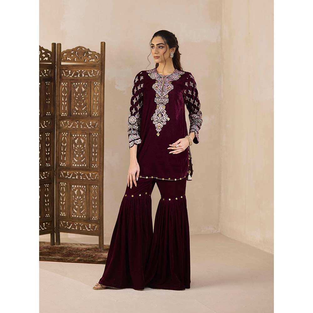 Inej Maroon Short Kurti with Sharara (Set of 2)