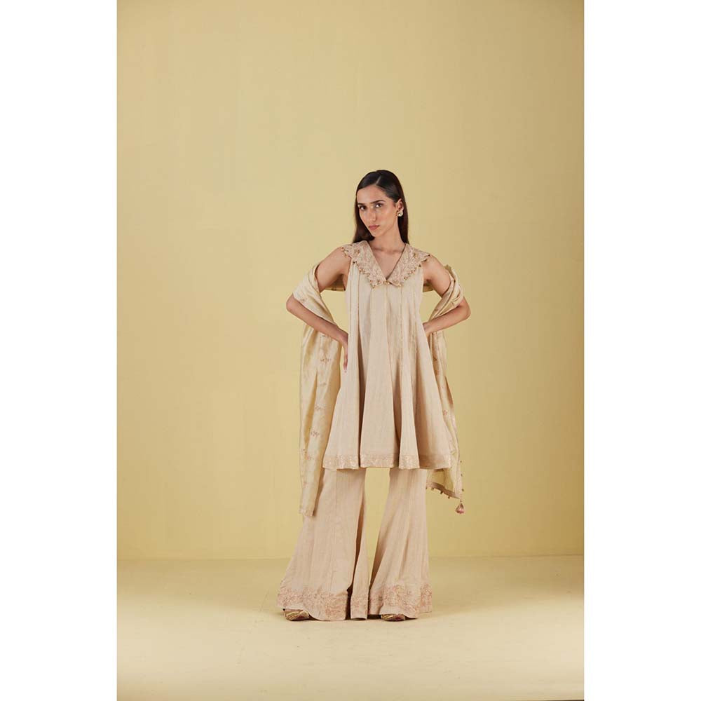 Inej Short Kali Beige Kurta with Sharara (Set of 2)