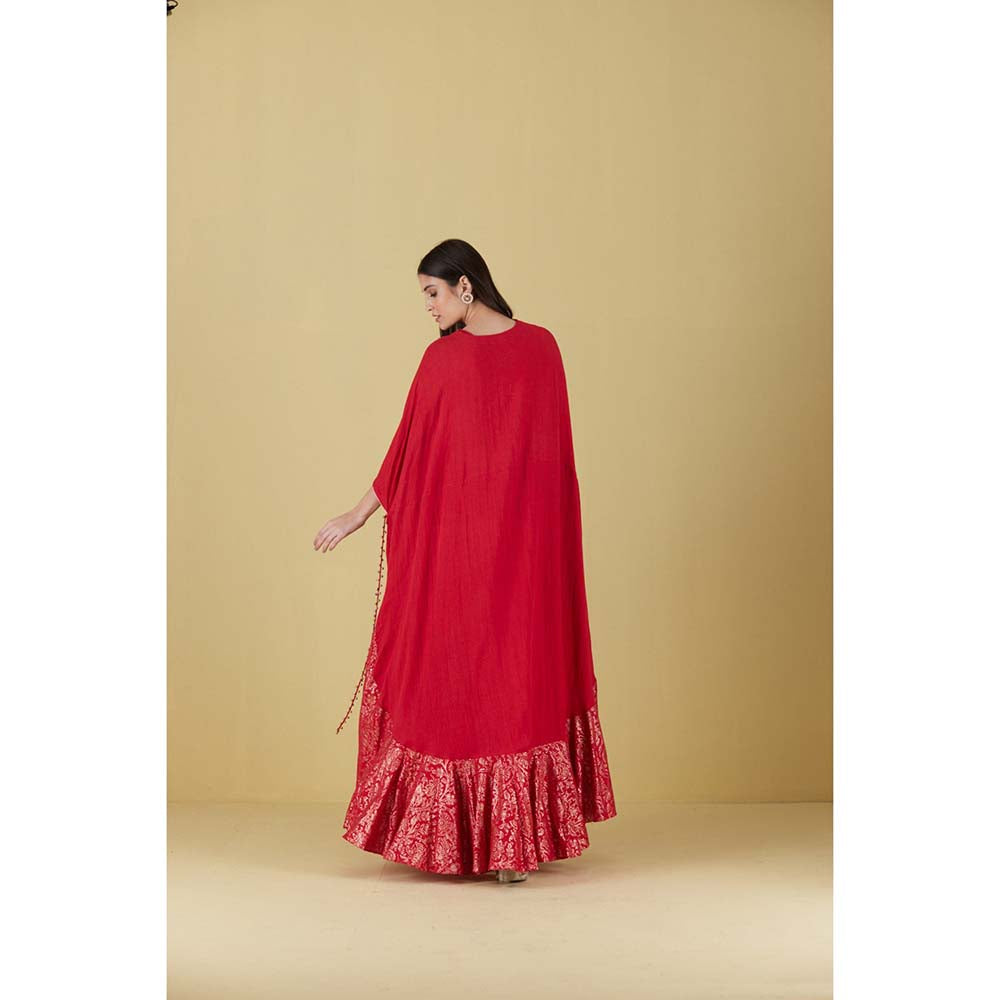 Inej Kurta Cape Red with Pant (Set of 2)