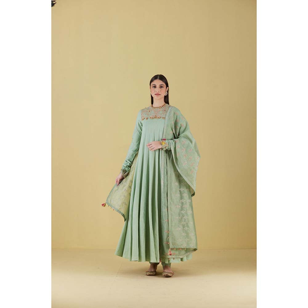 Inej Kurta Long Kali Sea Green Mint with Pant (Set of 2)