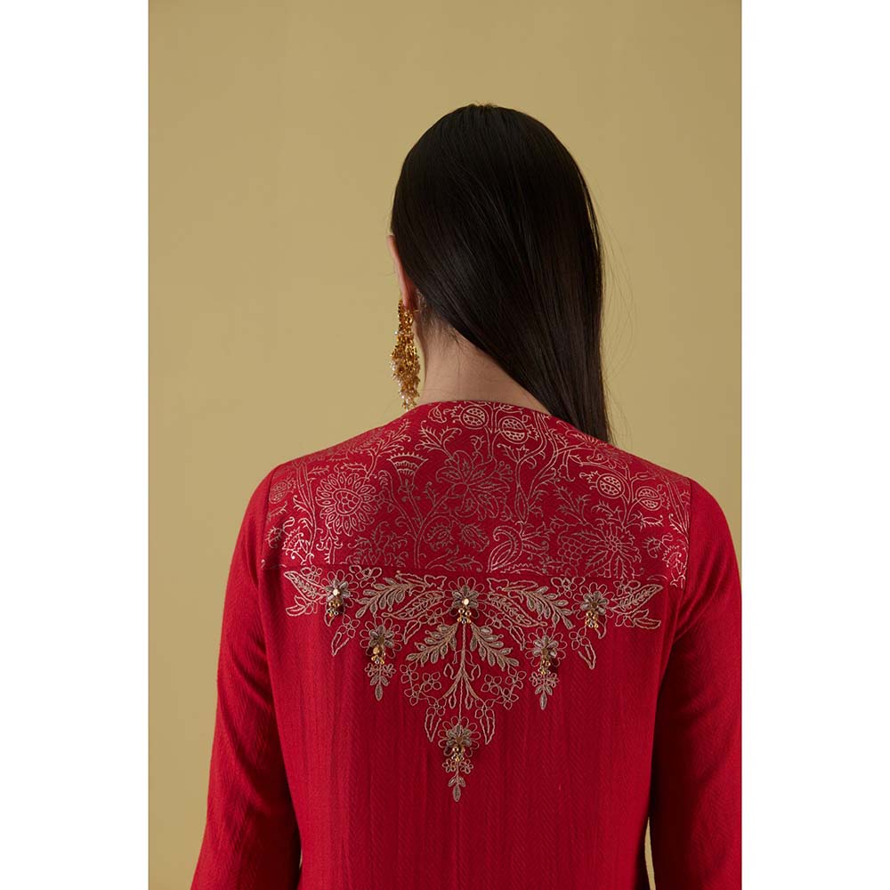 Inej Front Gather Red Kurta with Palazzo (Set of 2)