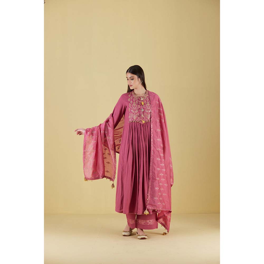 Inej Front Gather Pearly Pink Kurta with Palazzo (Set of 2)