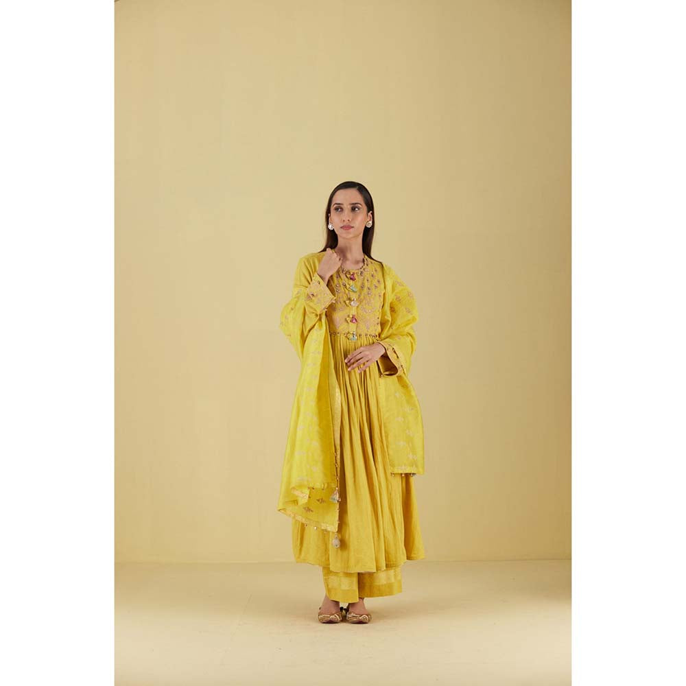 Inej Front Gather Corn Yellow Kurta with Palazzo (Set of 2)