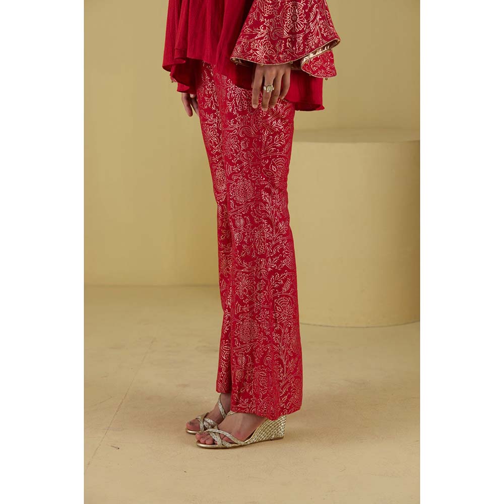 Inej Kurta Yok Red with Pant (Set of 2)