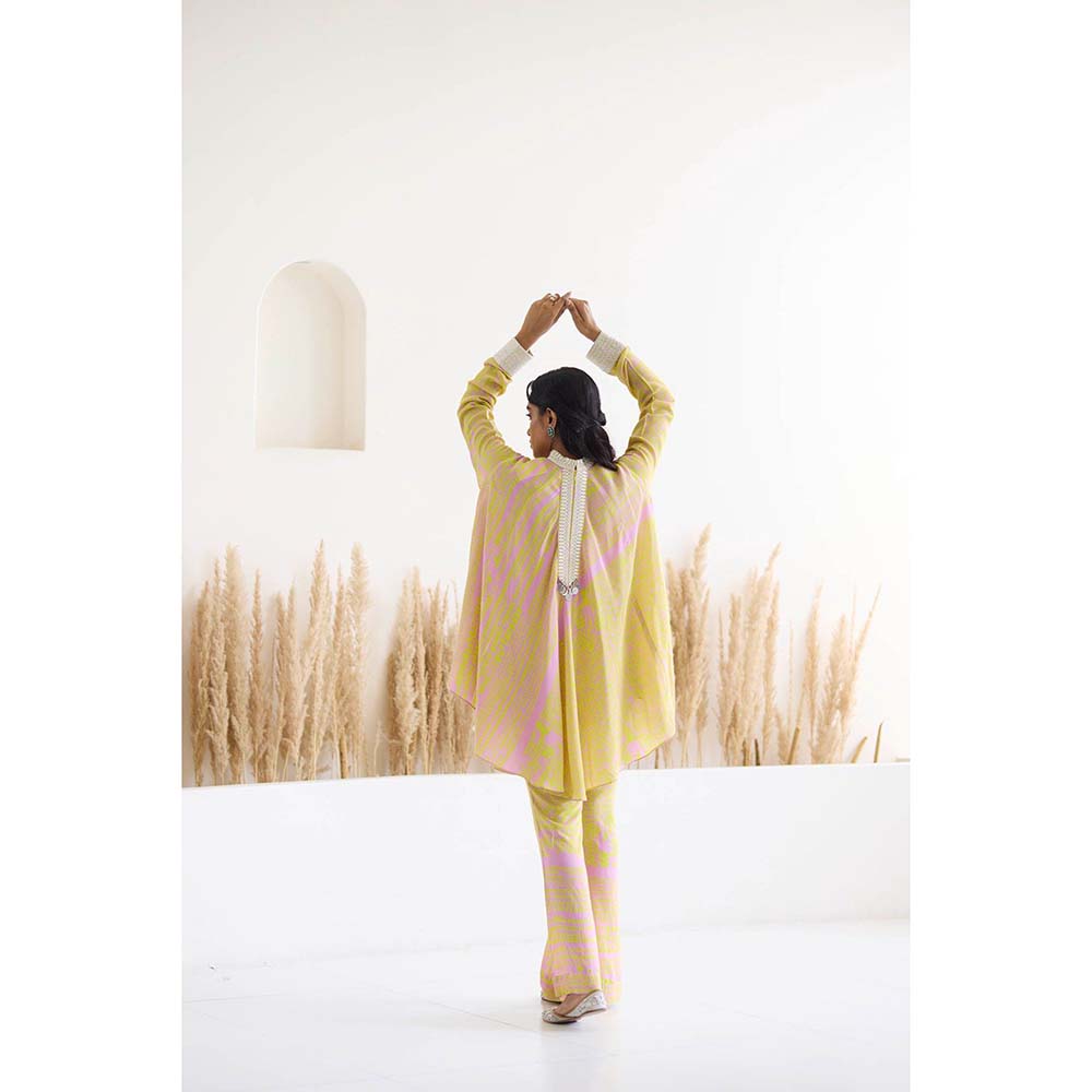 Inej Lakeer Yellow Open Drape Cape Kurta with Pant (Set of 2)