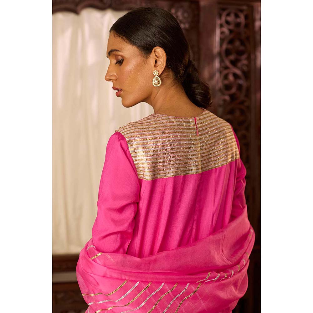 Inej Leher Hot Pink Long Kali Anarkali with Churidar (Set of 2)