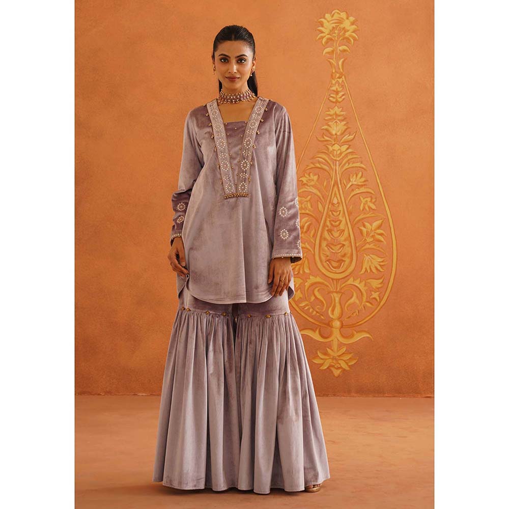 Inej Zeba Lavender Kali Kurta with Sharara and Dupatta (Set of 3)