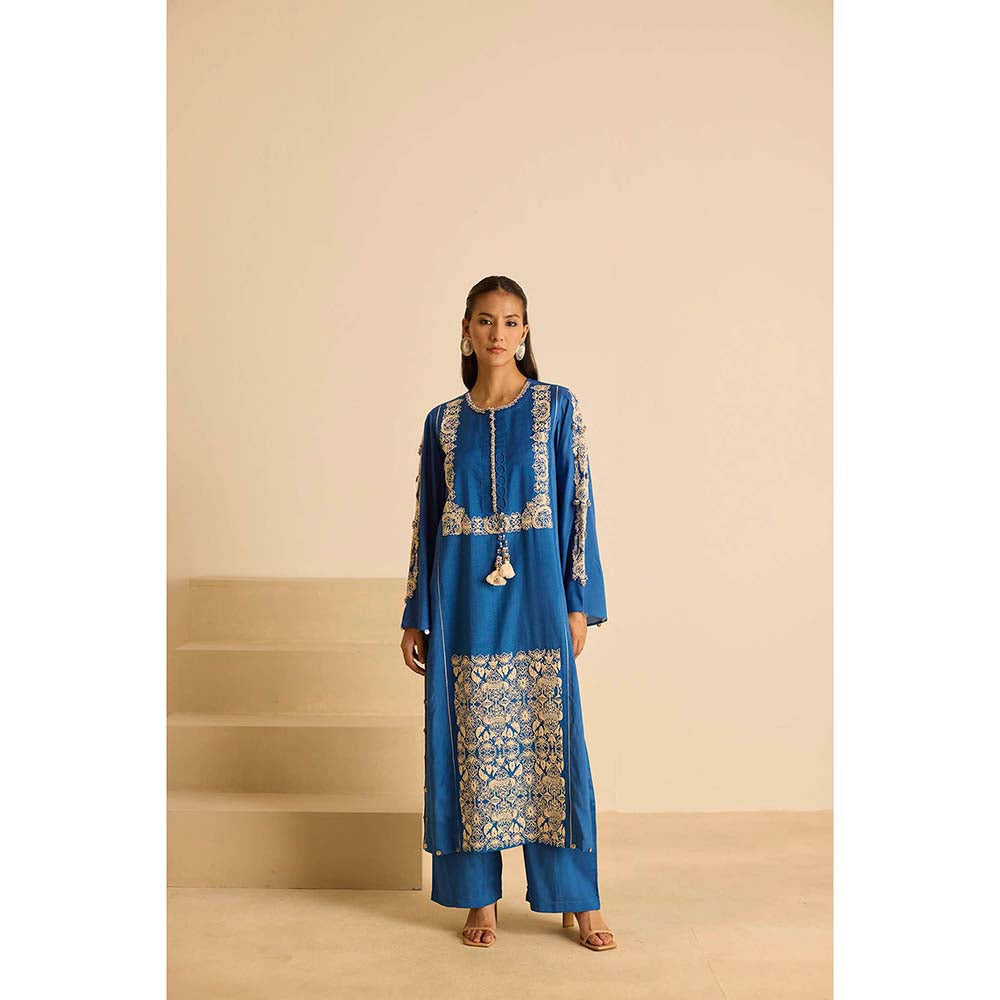 Inej Blue Front Panel Kurta with Pant and Dupatta (Set of 3)