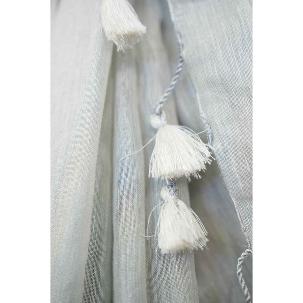 Isadora Life Womens Solid Tassels White Pre-Draped Saree With Unstitched Blouse
