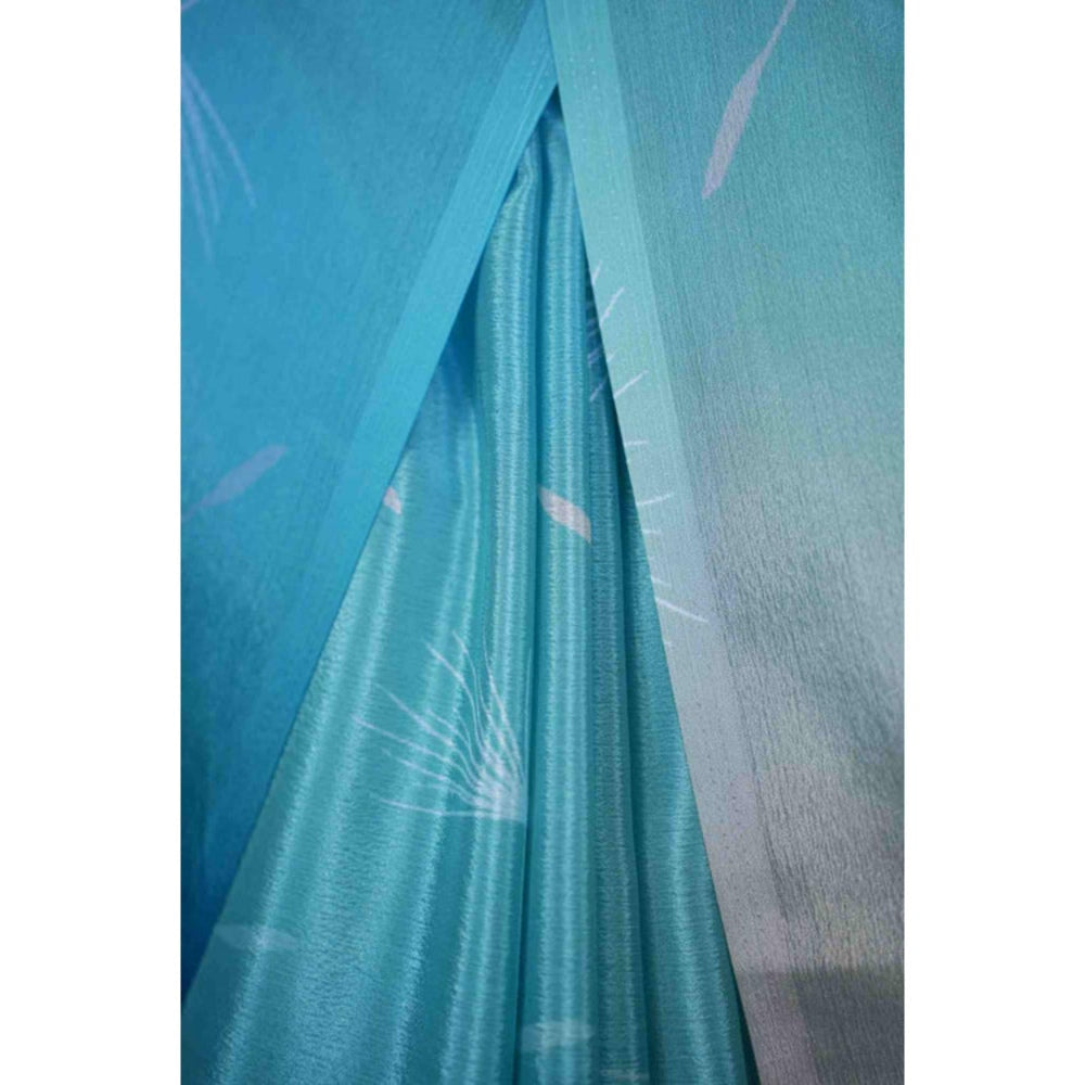 Isadora Life Womens Printed Blue Pre-Draped Saree With Unstitched Blouse