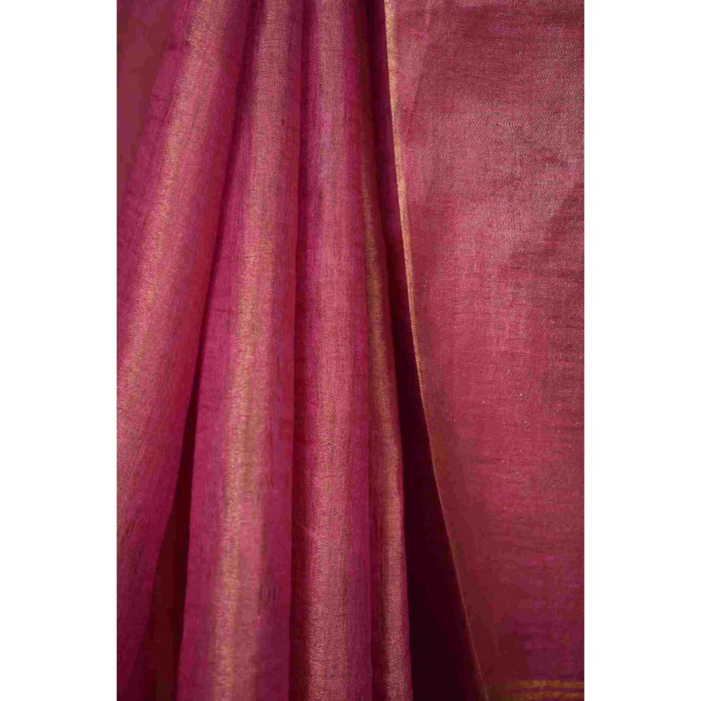 Isadora Life Womens Woven Tassels Pink Pre-Draped Saree With Unstitched Blouse