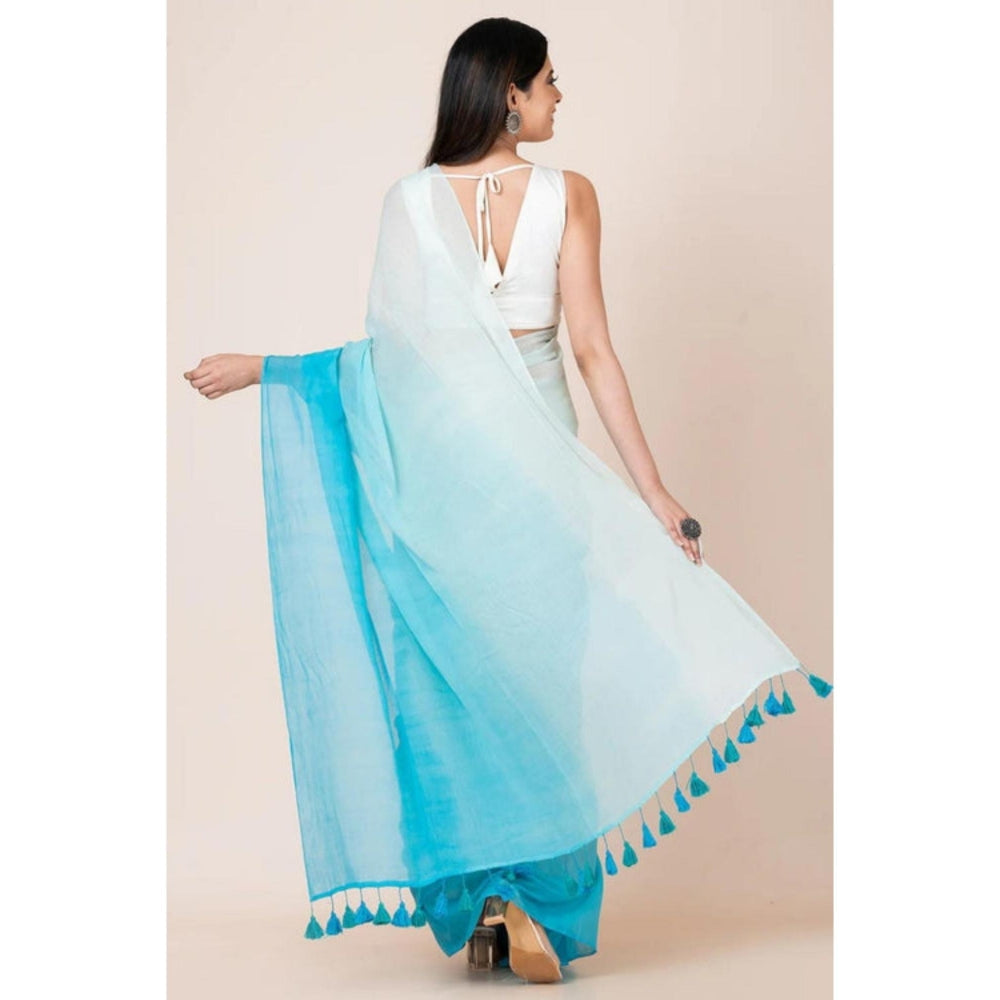 Isadora Life Womens Ombre Printed Blue Pre-Draped Saree With Unstitched Blouse