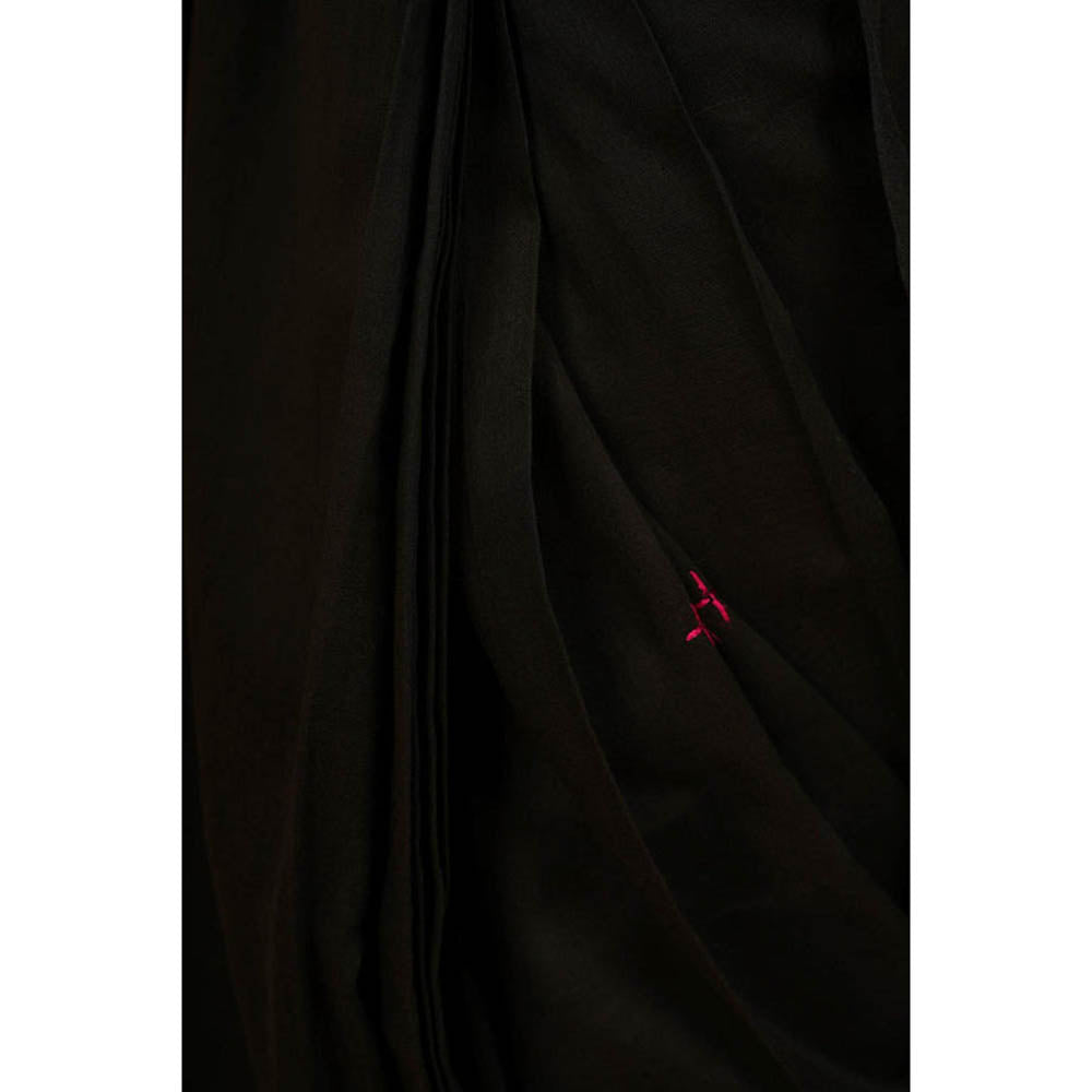 Isadora Life Womens Embroidered Mirror Work Black Pre-Draped Saree with Unstitched Blouse