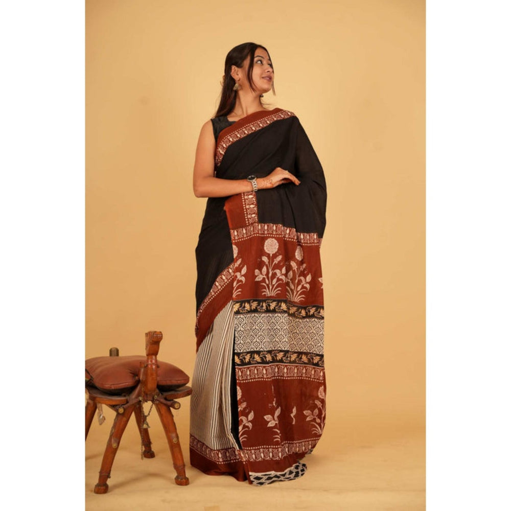 Isadora Life Womens Printed Multi-Color Pre-Draped Saree with Unstitched Blouse