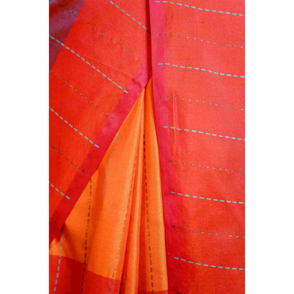 Isadora Life Womens Colorblock Embroidered Multi-Color Pre-Draped Saree with Unstitched Blouse