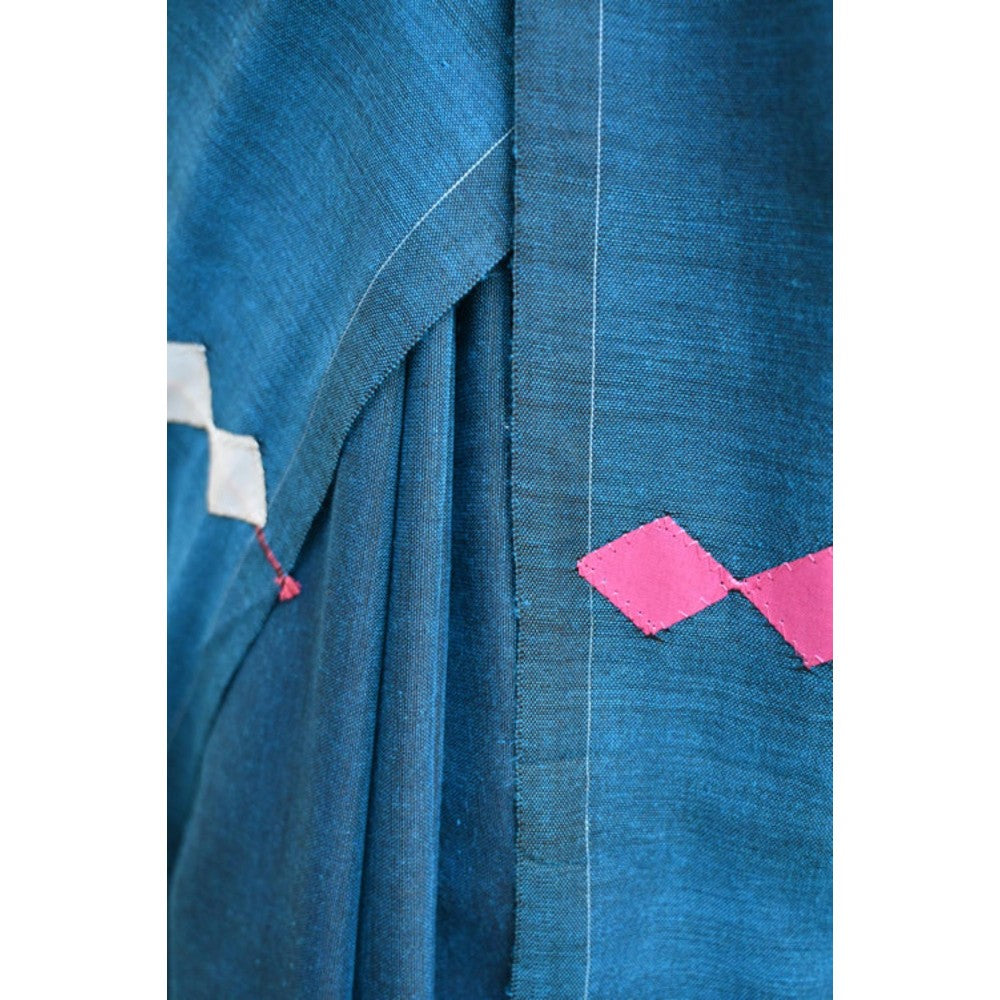 Isadora Life Womens Embroidered Tassels Blue Pre-Draped Saree with Unstitched Blouse