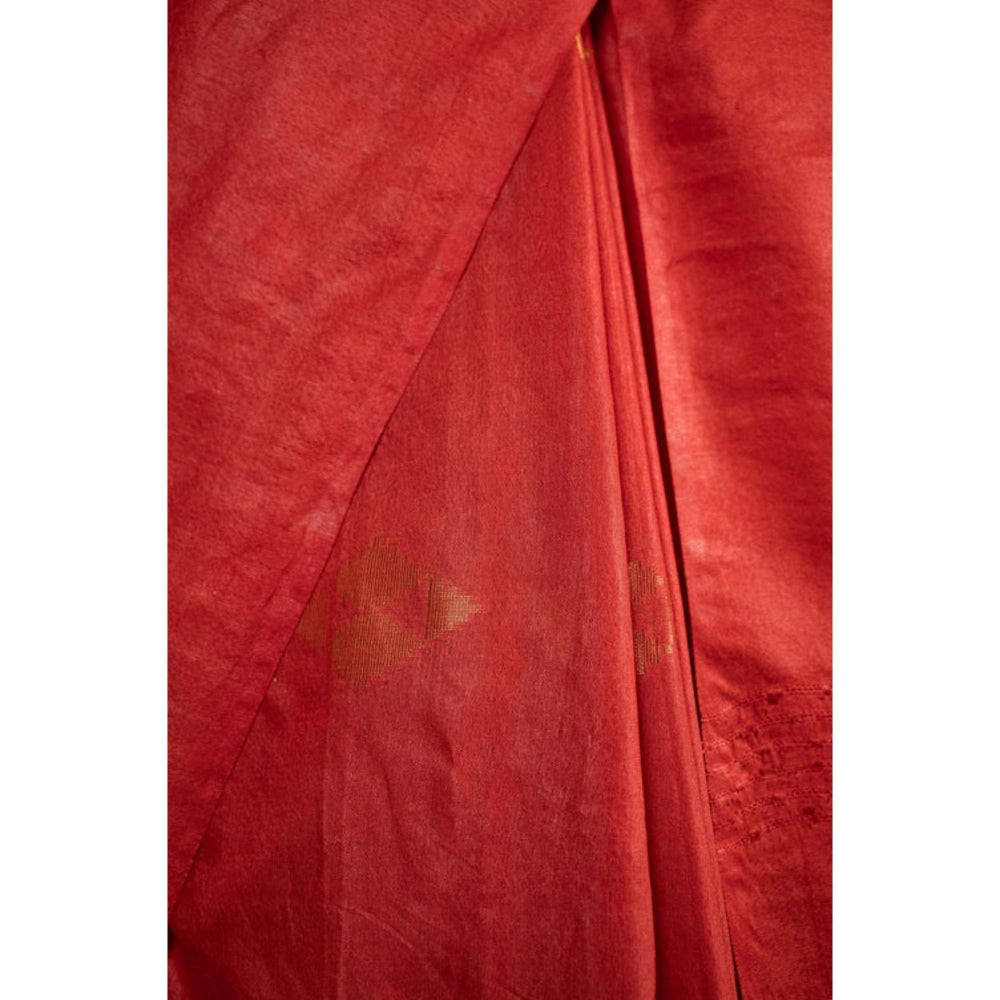 Isadora Life Womens Woven Tassels Orange Pre-Draped Saree With Unstitched Blouse
