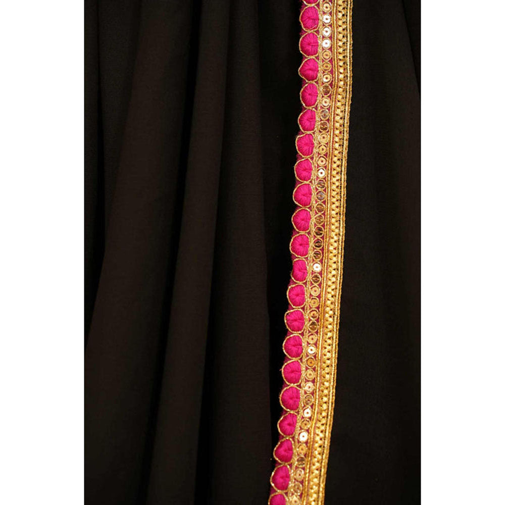 Isadora Life Womens Solid Tassels Black Pre-Draped Saree With Unstitched Blouse