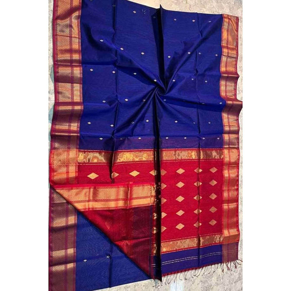 Isadora Life Womens Woven Tassels Blue Pre-Draped Saree With Unstitched Blouse