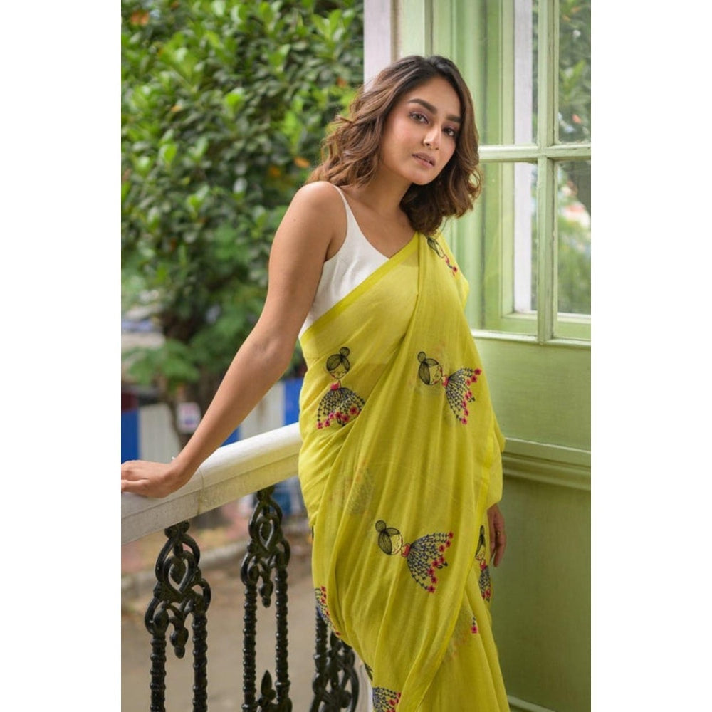 Isadora Life Womens Embroidered Tassels Yellow Pre-Draped Saree With Unstitched Blouse