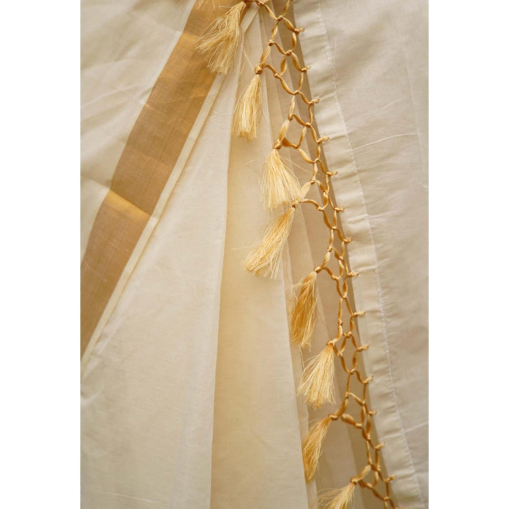 Isadora Life Womens Solid Zari White Pre-Draped Saree With Unstitched Blouse