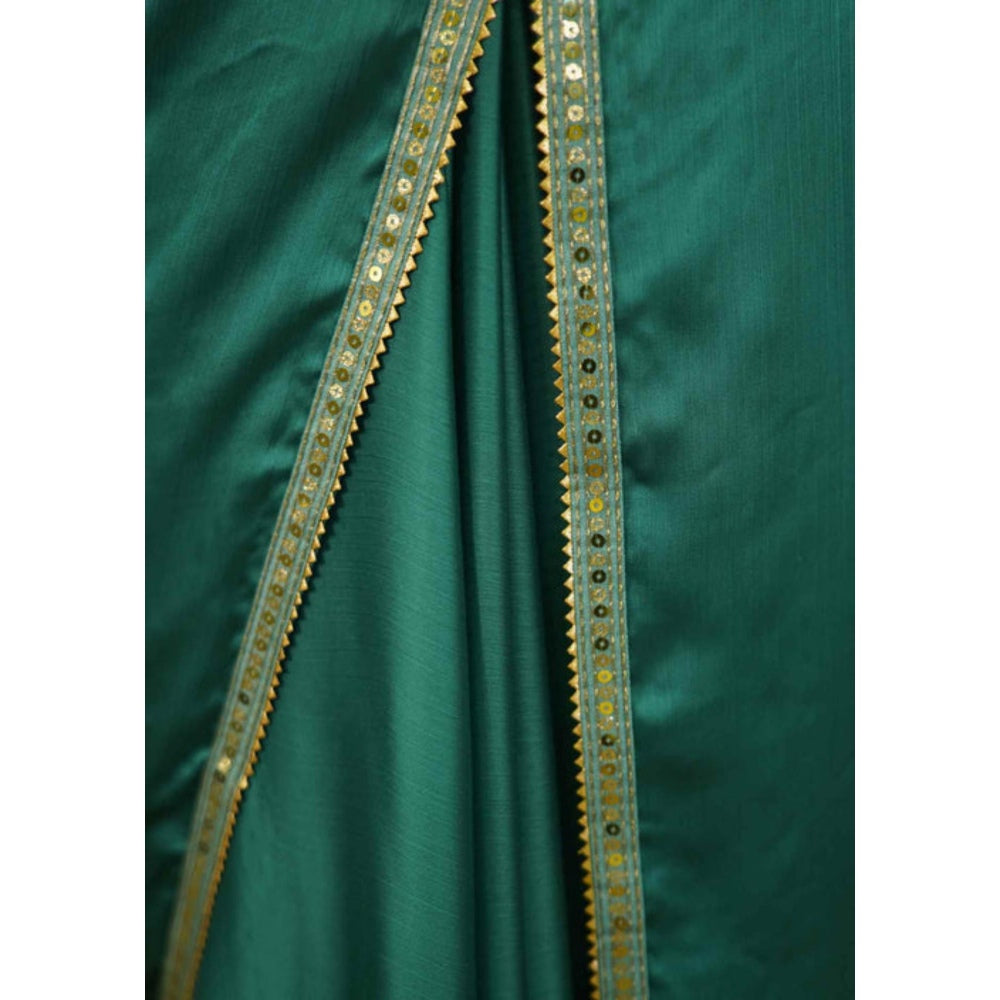 Isadora Life Womens Solid Sequined Green Pre-Draped Saree With Unstitched Blouse