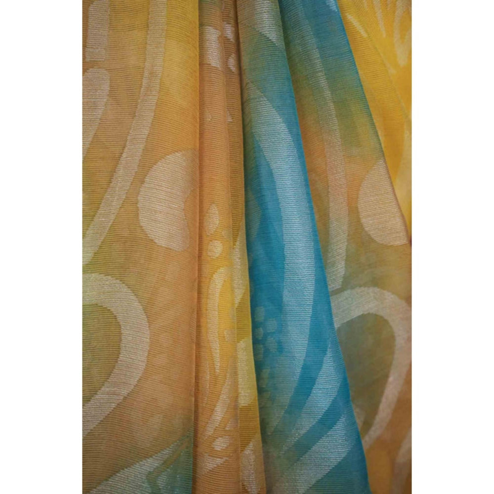 Isadora Life Womens Printed Multi-Color Pre-Draped Saree With Unstitched Blouse