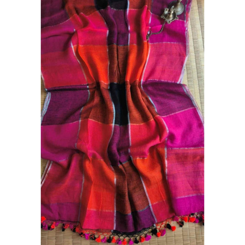 Isadora Life Womens Woven Tassels Multi-Color Pre-Draped Saree With Unstitched Blouse