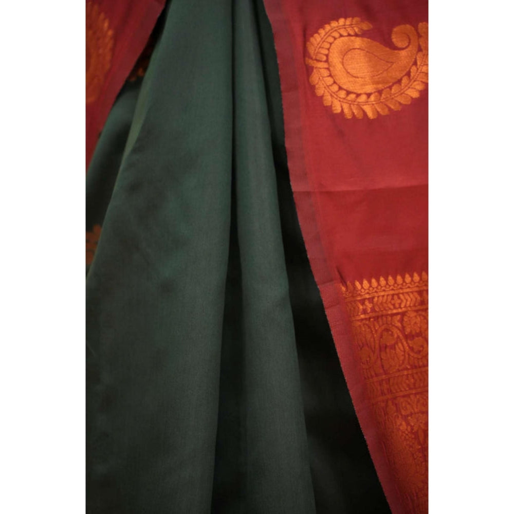 Isadora Life Womens Paisley Zari Green Pre-Draped Saree With Unstitched Blouse