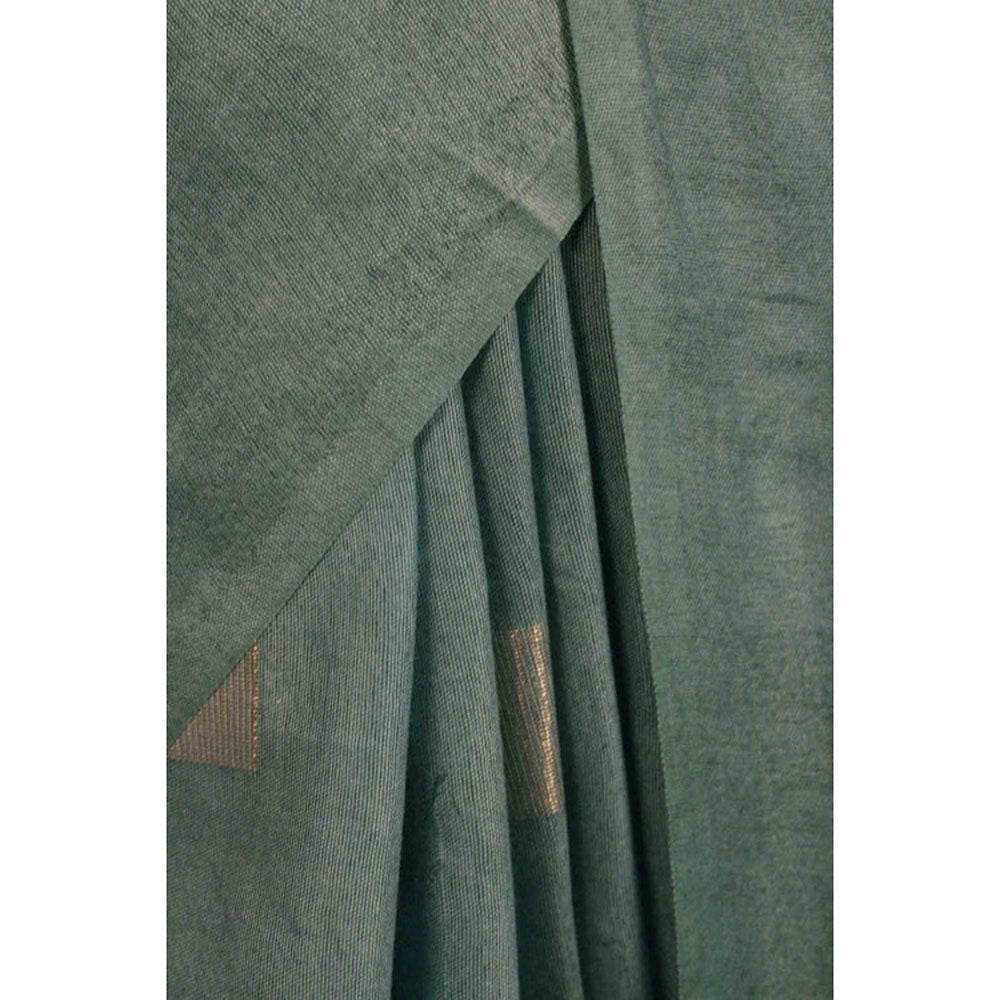 Isadora Life Womens Woven Tassels Blue Pre-Draped Saree With Unstitched Blouse