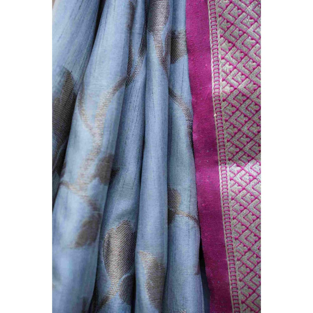 Isadora Life Womens Woven Zari Blue Pre-Draped Saree With Unstitched Blouse