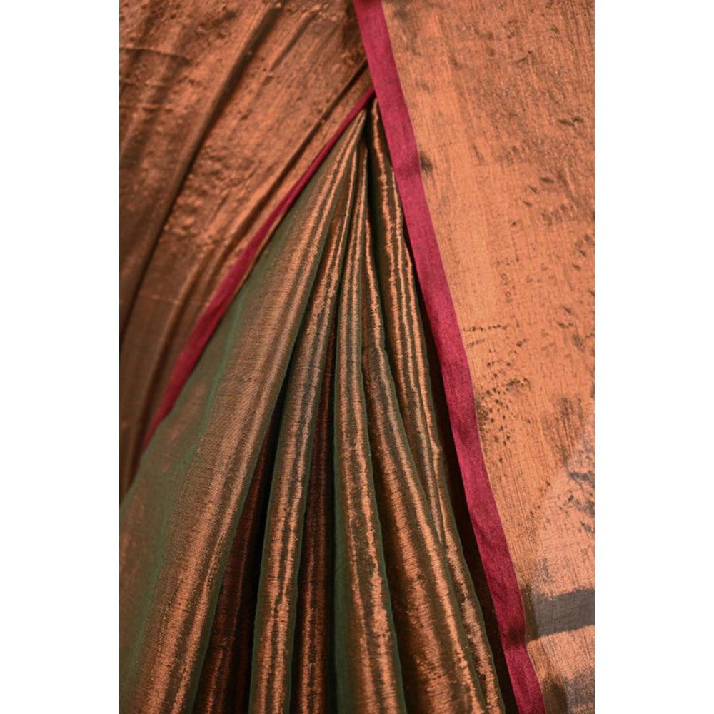Isadora Life Womens Solid Tassels Copper Pre-Draped Saree With Unstitched Blouse