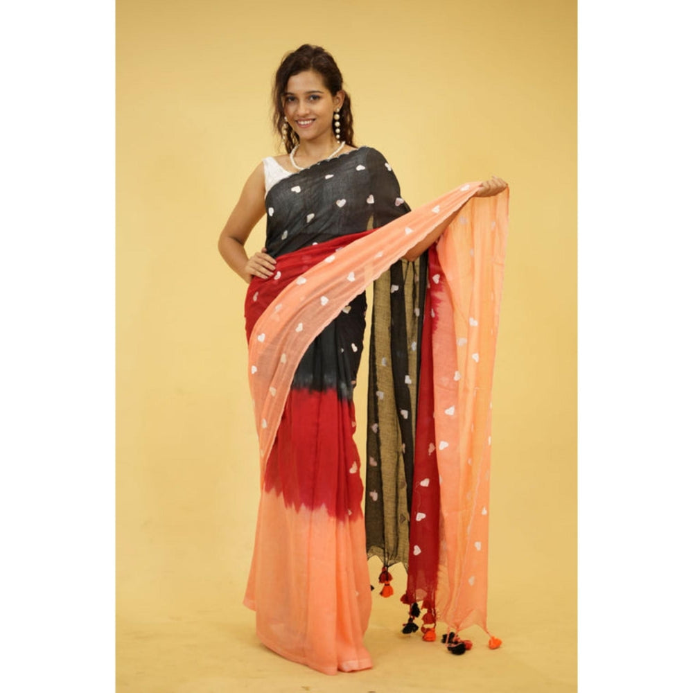 Isadora Life Womens Printed Tassels Multi-Color Pre-Draped Saree With Unstitched Blouse