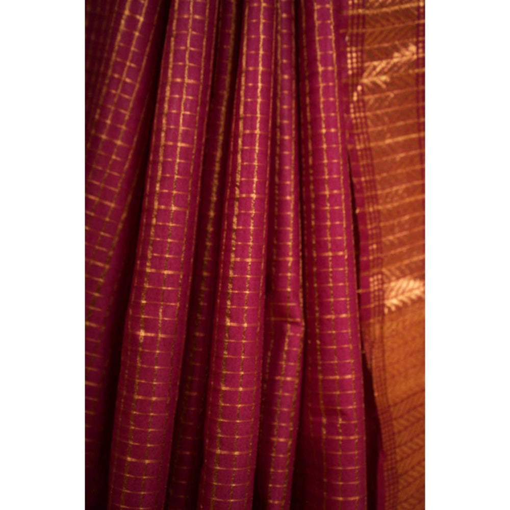 Isadora Life Womens Checks Zari Pink Pre-Draped Saree With Unstitched Blouse