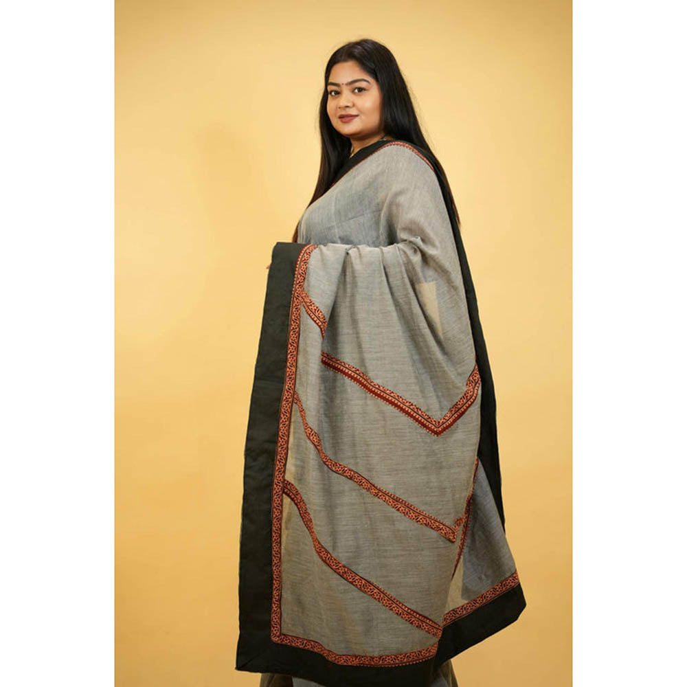 Isadora Life Womens Printed Grey Pre-Draped Saree With Unstitched Blouse
