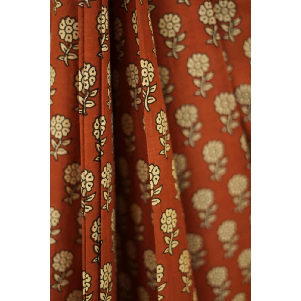 Isadora Life Womens Floral Printed Brown Pre-Draped Saree With Unstitched Blouse
