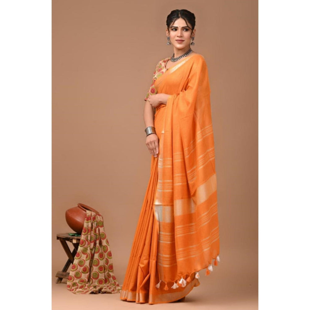 Isadora Life Womens Solid Tassels Orange Pre-Draped Saree With Unstitched Blouse
