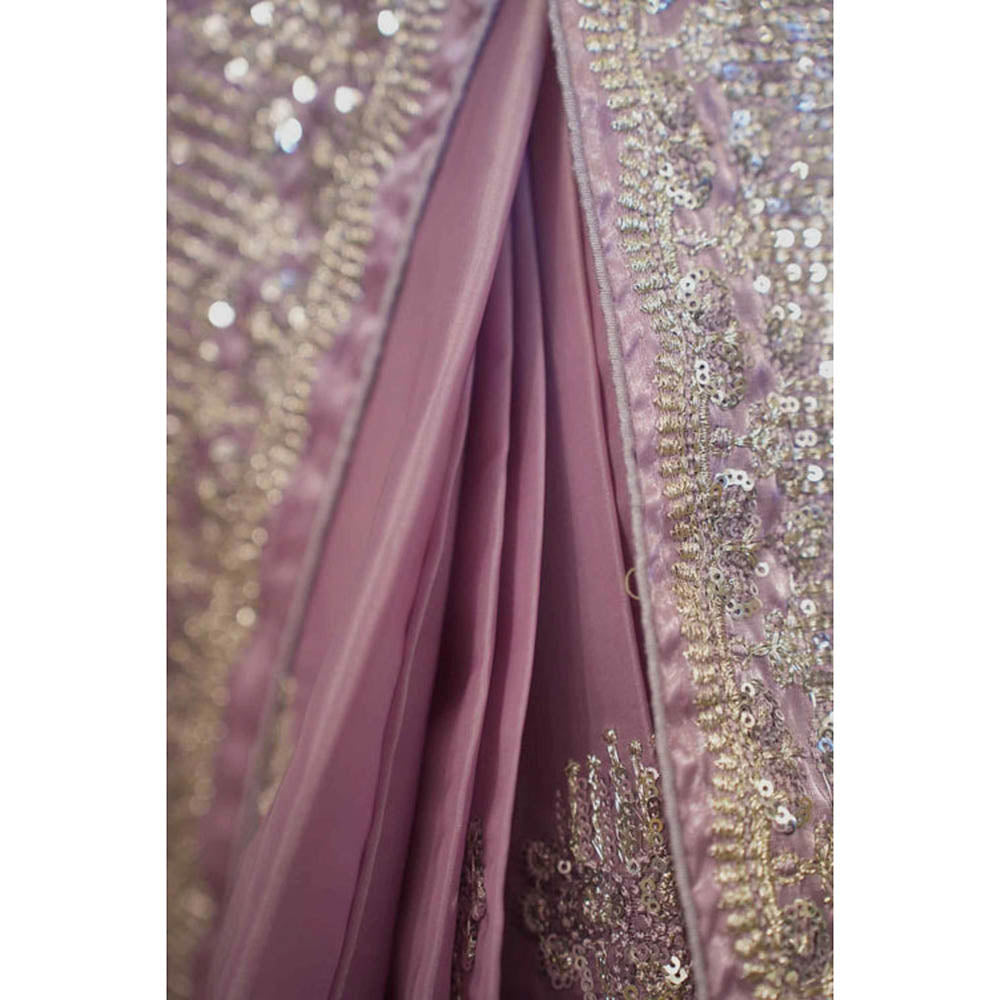 Isadora Life Womens Embroidered Sequined Lavender Pre-Draped Saree With Unstitched Blouse