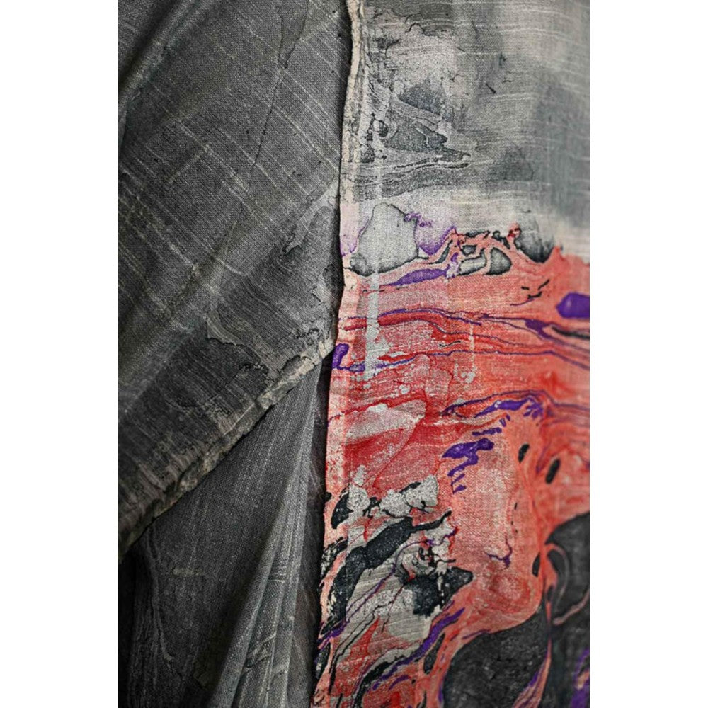 Isadora Life Womens Printed Tassels Grey Pre-Draped Saree With Unstitched Blouse