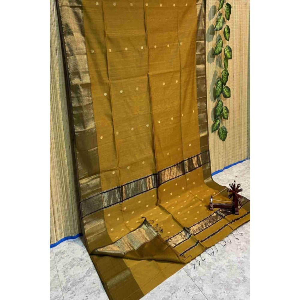 Isadora Life Womens Woven Zari Yellow Pre-Draped Saree With Unstitched Blouse