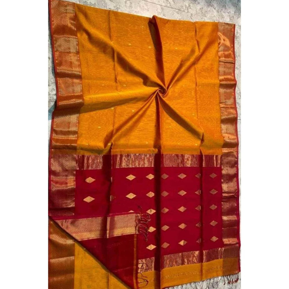 Isadora Life Womens Woven Tassels Yellow Pre-Draped Saree With Unstitched Blouse