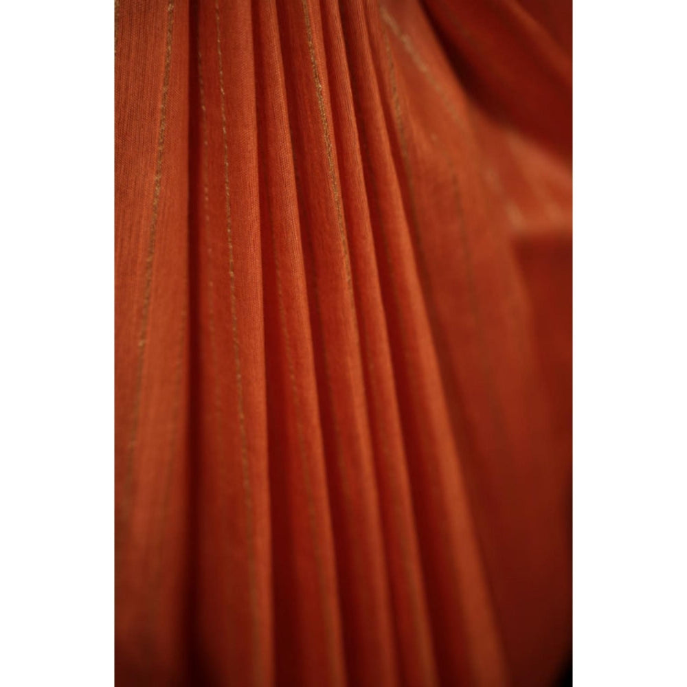 Isadora Life Womens Sequined Zari Orange Pre-Draped Saree With Unstitched Blouse
