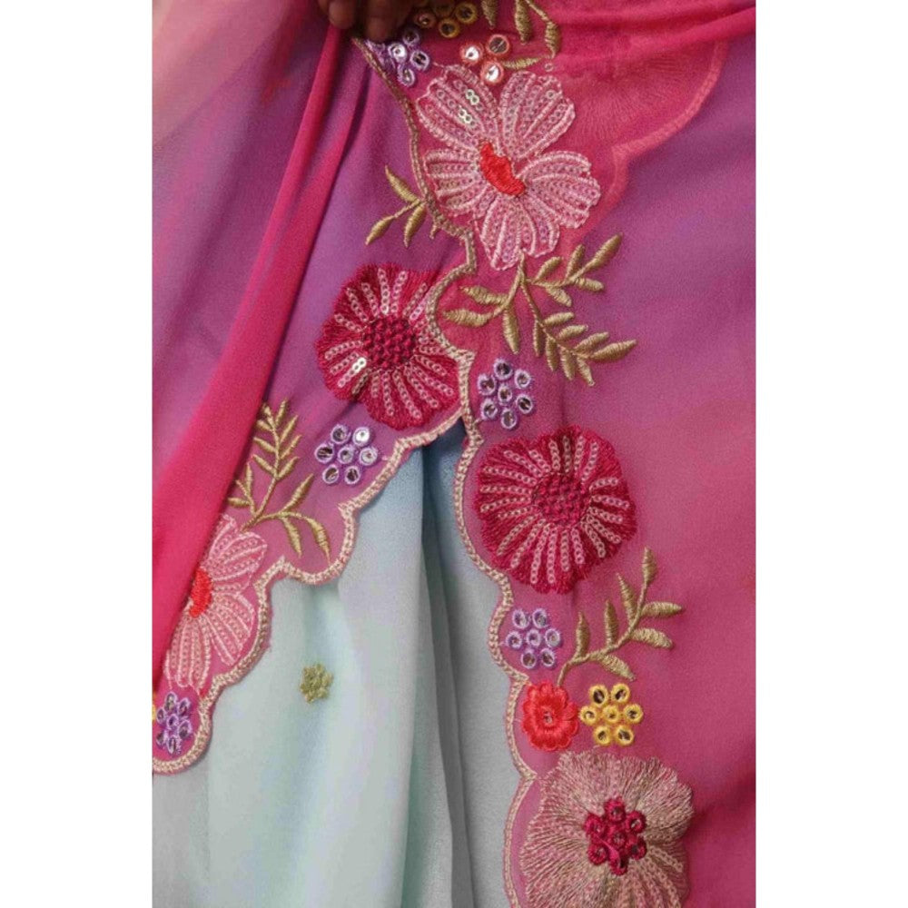 Isadora Life Womens Ombre Embroidered Multi-Color Pre-Draped Saree With Unstitched Blouse