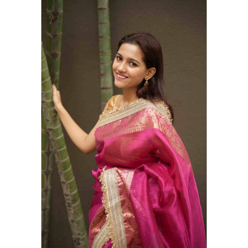 Isadora Life Womens Woven Embroidered Pink Pre-Draped Saree With Unstitched Blouse